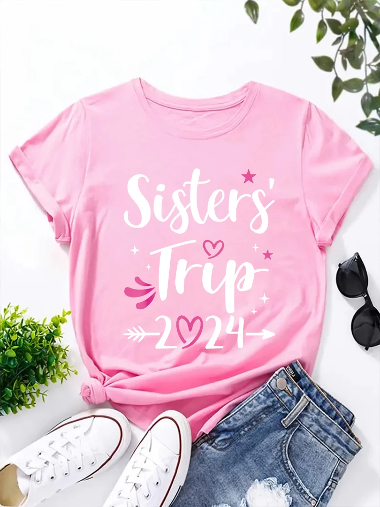 2024 Sisters trip Graphic T-Shirt Women's clothes Summer High Street Fashion Harajuku Casual O-Neck Black pink gray Short sleeve