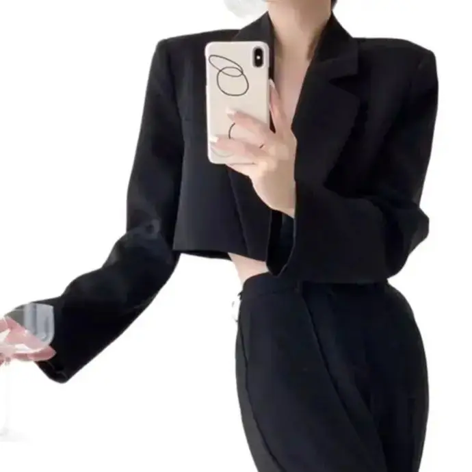 Blazer Jacket No Buckle High-End Temperament Black Without Women'S Short High Waist Crop Top Spring Clothes 2024