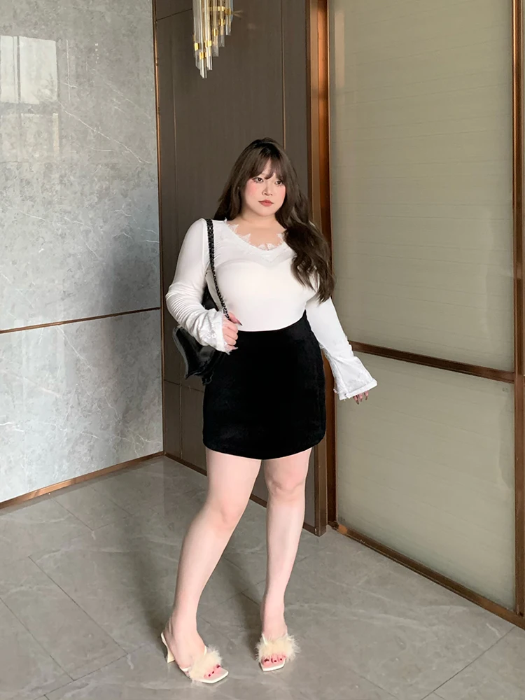 

Black Corduroy Skirt Slimming Pencil Skirt Winter New Style for plus Size Women Elegant Style Polyester Fiber 95% Spande...