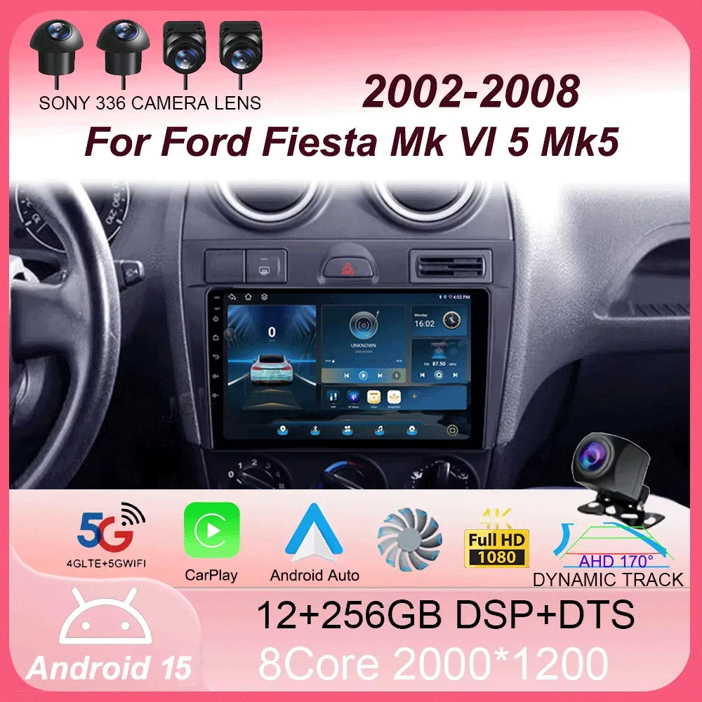 Car Radio Android 16 Carplay Auto For Ford Fiesta Mk VI 5 Mk5 2002-2008 Multimedia GPS Navigation Video Player Stereo 2 Din DVD