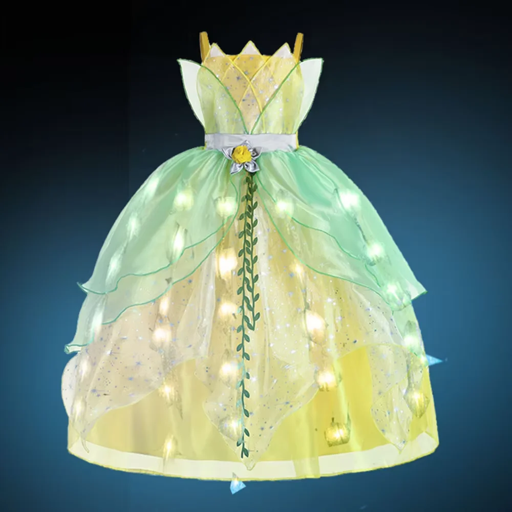 Disney Green Princess Tiana Flower Decorated Strap Puff Dress Girl Play Princess Glowing Christmas Birthday Party Dress Gift - AliExpress 1501 Disney Green Princess Tiana Flower Decorated Strap Puff Dress Girl Play Princess Glowing Christmas Birthday Party Dress Gift - AliExpress 1501