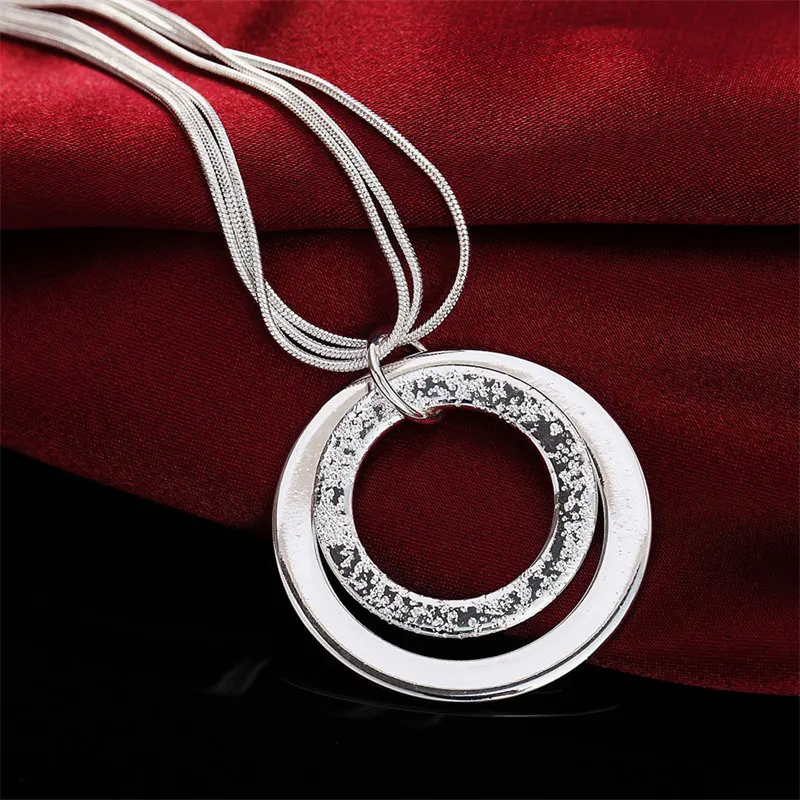 Charm 925 Sterling Silver 18 Inches Fine Double Circle Women Men Necklace For Fashion Temperament Jewelry Party Wedding