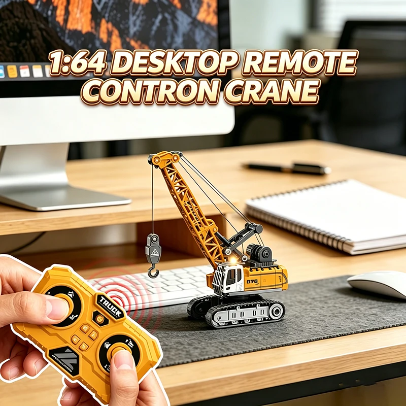 

1:64 Desktop Mini Rc Car Remote Control Crane Sound Light Alloy Simulated Engineering Vehicle Model Toys Children Boys Gift