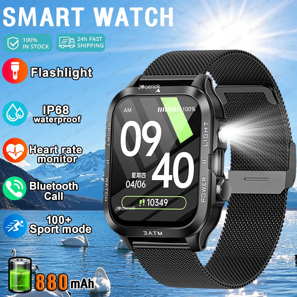 

2025 New GPS Tracking Smart Watch LED Flashlight 1.96inch HD Screen Compass BT Call Waterproof Sport Smartwatch For Android iOS