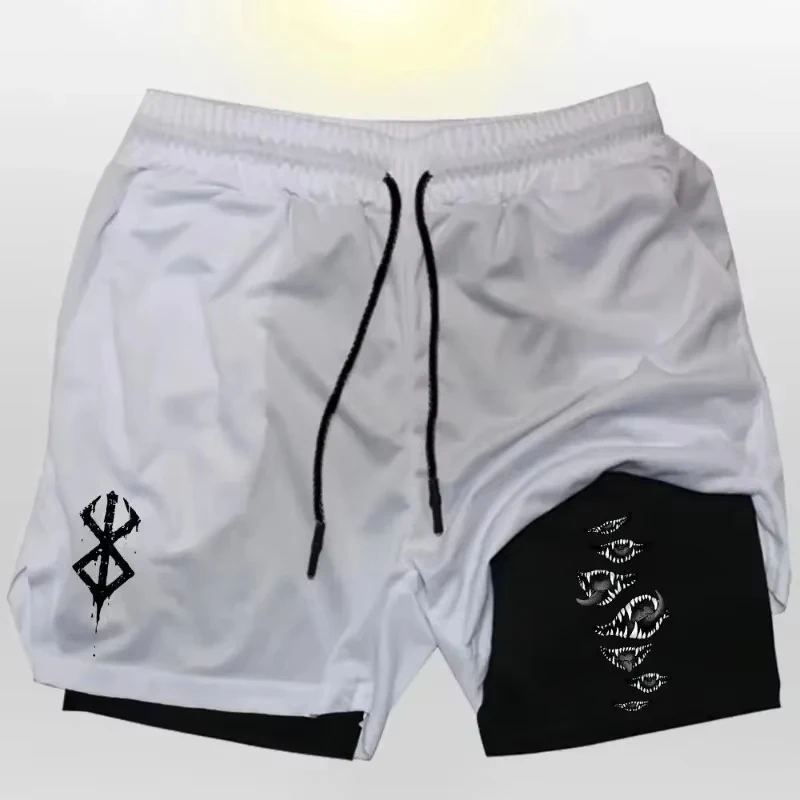 Summer Men's 2-in-1 Sports Shorts Berserk Guts Printed Mesh Quick Dry Fitness Shorts ZY00167