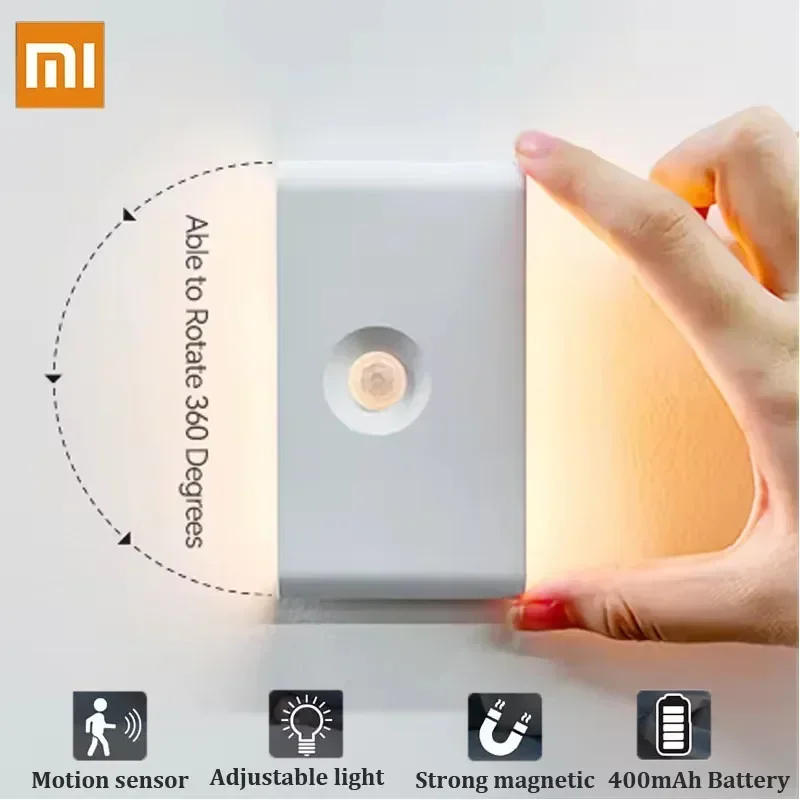 Xiaomi Wireless LED Night Light With Motion Sensor USB Rechargeable 400mAh Battery Modern Wall Lamp For Bedroom Bedside Table