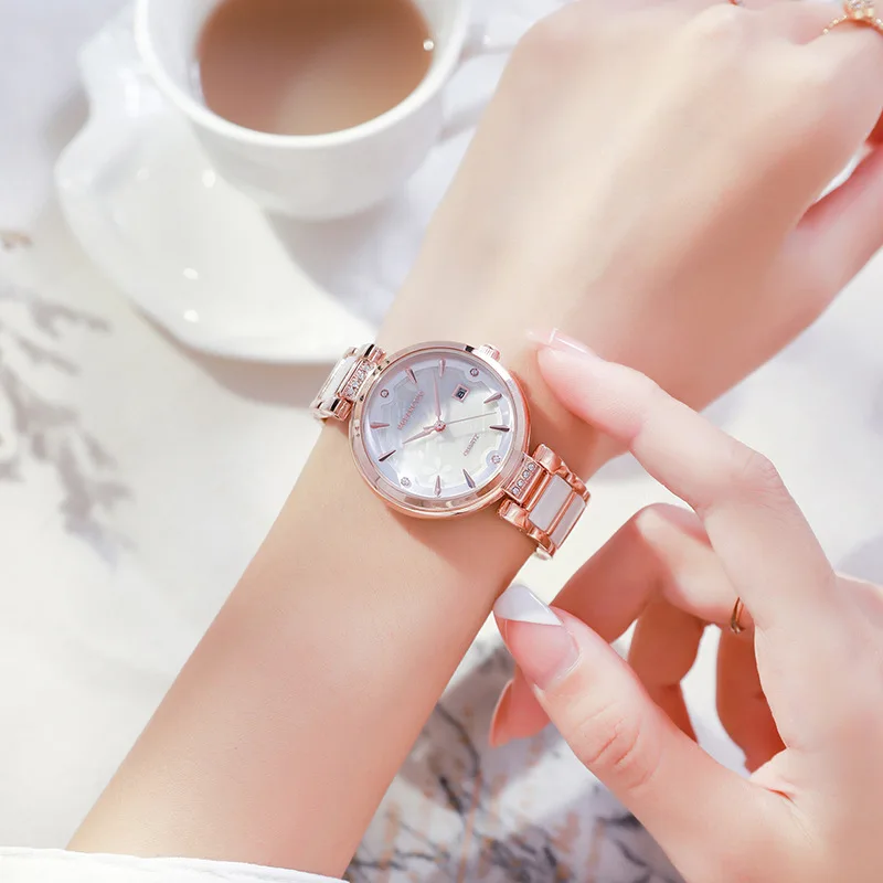 New Ceramic and Stainless Steel Women's Watch: Fashionable, Trendy, Casual Calendar Quartz Wristwatch, High-Quality Luxury Watch