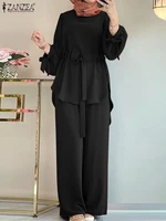 ZANZEA femmes musulmanes correspondant ensembles à manches longues dessus de couleur unie et pantalon ample costumes élégant mode survêtement de sport caftan 2025 3