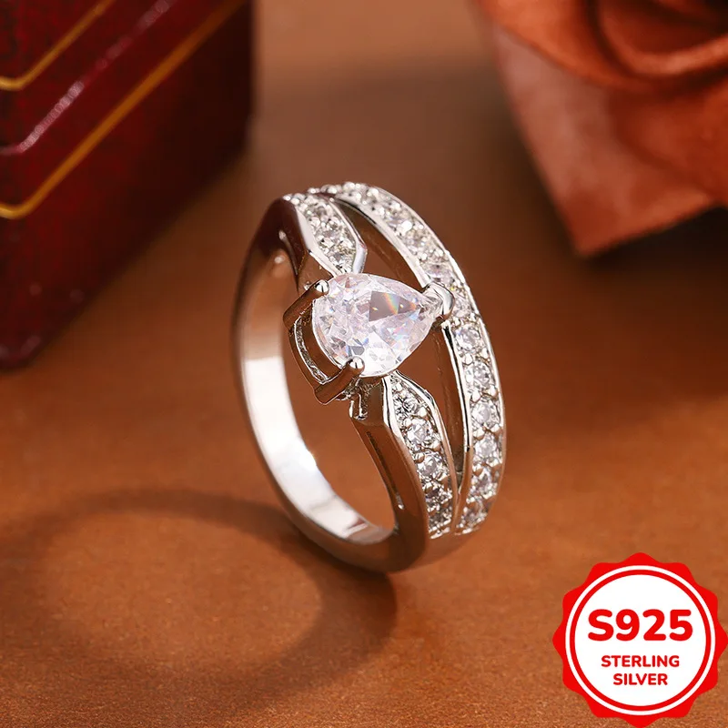 

Модное и элегантное женское обручальное кольцо из настоящего серебра S925 пробы с полым дизайном в форме капли, универсальное для повседневной носки