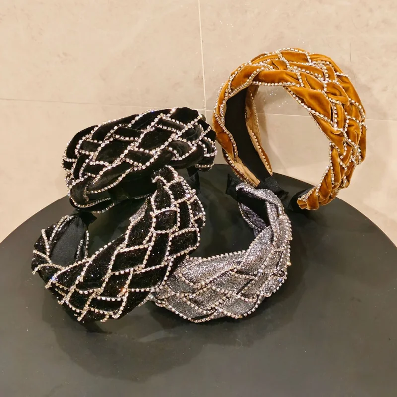 

Diamond Velvet Braided Headband Vintage Wide Edge Hair Hoop Press Hair Hairband Women Hair Accessories and Hair Clips