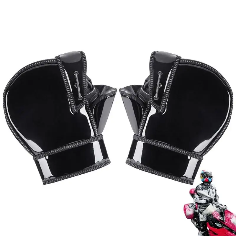 

Handlebar Gloves ATV PU Leather Mittens For Cold Weather Waterproof Hand Gloves With Reflective Strip For Snowmobiles Scooters