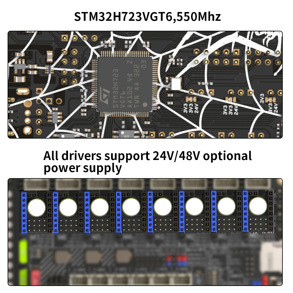 Imagem -02 - Fysetc-spider High Velocidade Motherboard Drive Quadro de Alimentação Eixos 32 Bit 24v 48v Eixos Tmc5160t Tmc2209 h7