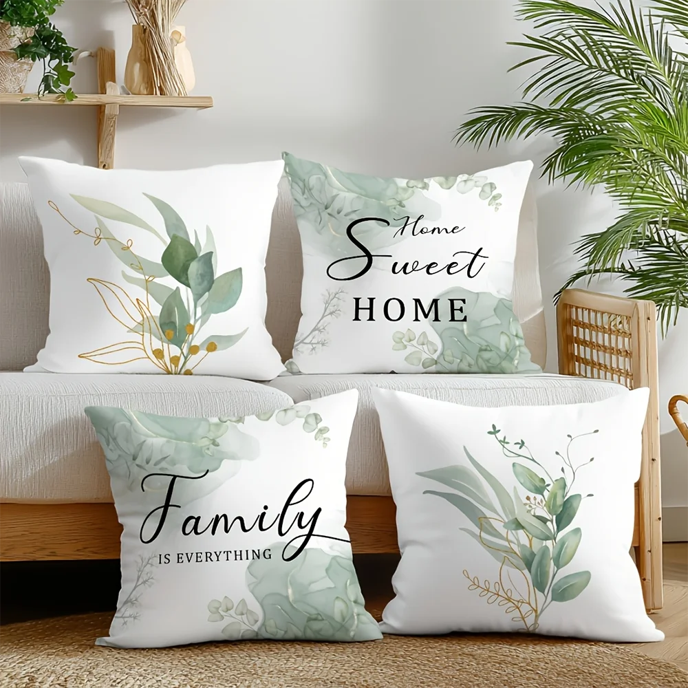 1PC 2D Flat Boho Greenery Throw Pillow Covers Home Sweet Home Family Quote Decorative Cushion Cases for Bedroom No Pillow Core