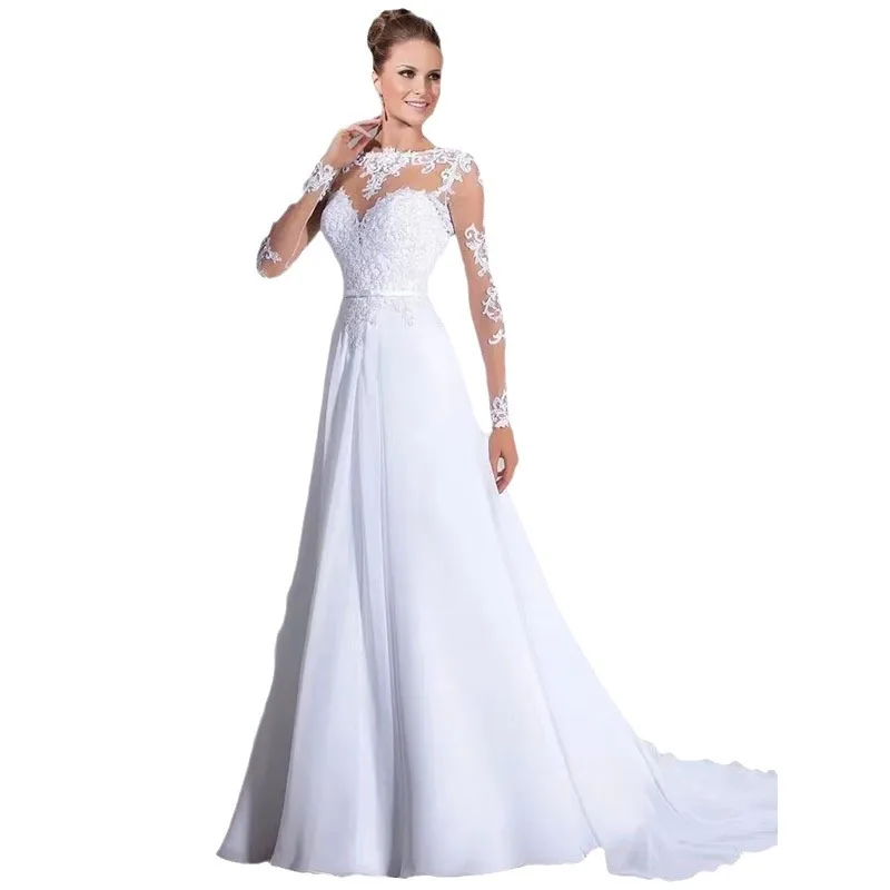 Wedding dress 80 new fishtail retro lace long sleeves slim temperament tail