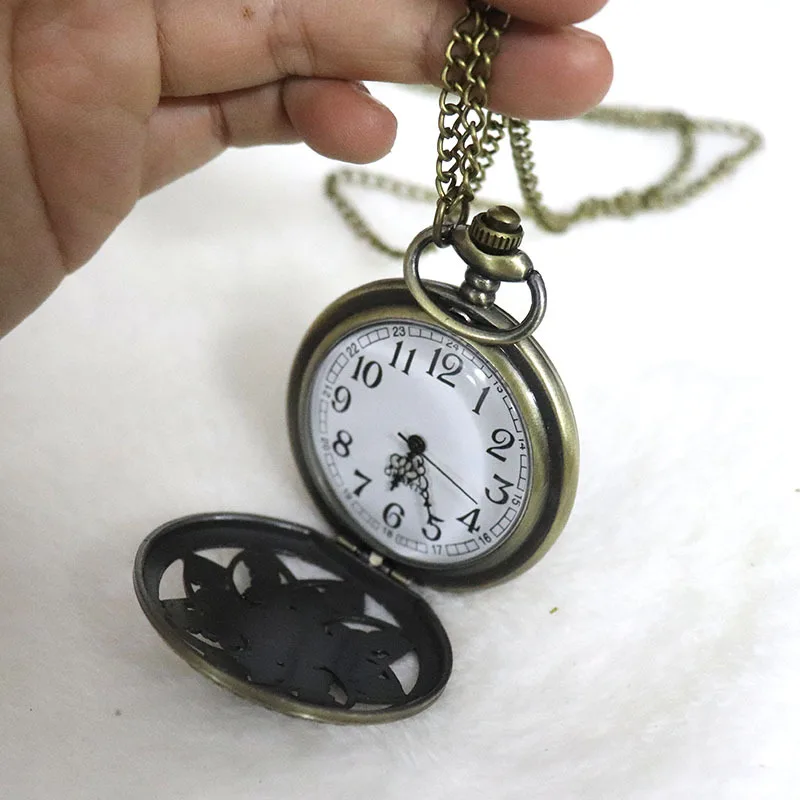 클래식 레트로 할로우 8 엽 더블 플라워 포켓 시계, 숙녀 선물 포켓 시계 플립 커버, 할로우 쿼츠 목걸이 시계