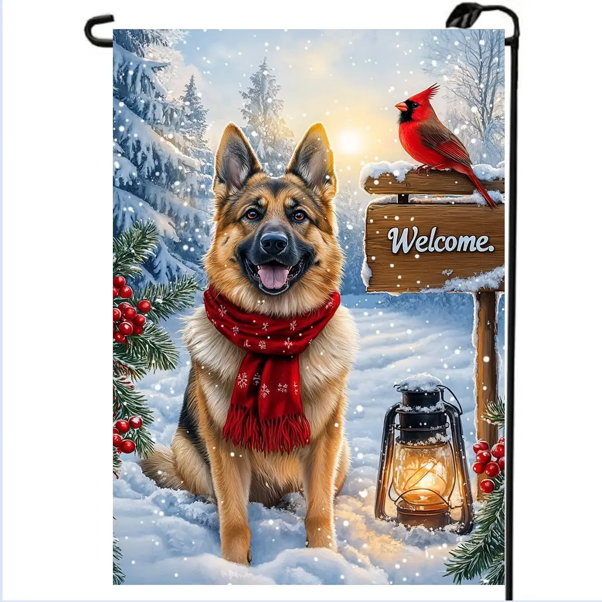 Welcome Winter Garden Flags 12x18 Double Sided, Small Burlap Holiday Snow German Shepherd Dog Garden Flag Winter Christmas O JHH