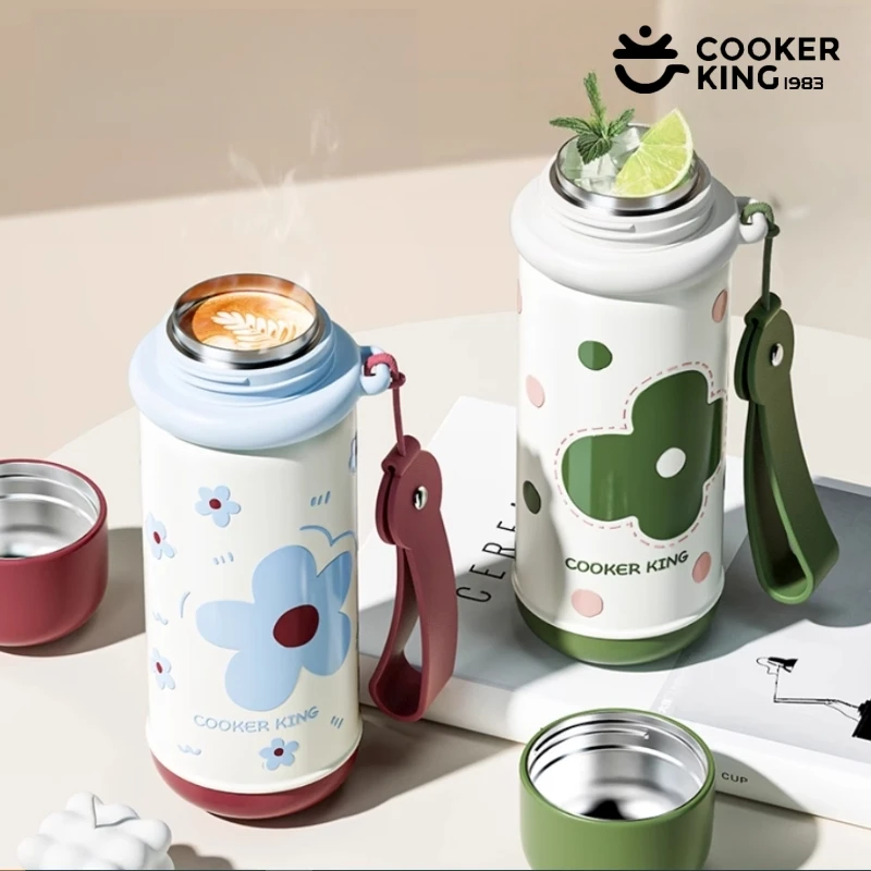 كوب ترمس كينغ 540 مللي للأطفال من الفولاذ المقاوم للصدأ زجاجة مياه معزولة مانعة للتسرب كوب قهوة بنمط كرتوني مع حزام #1