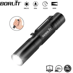 BORUiT RJ13 500LM LED Tactical Flashlight IP66 Waterproof Memory Function Torch with Clip Camping Lantern Use14500 or AA Battery