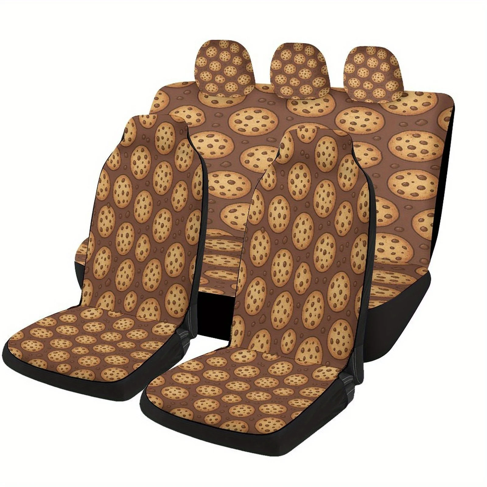 

Chocolate Chip Cookie Pattern Car Seat Cover Set - Stylish, Durable Polyester, Full Set For 2 Front Seats & Rear Bench, Machine