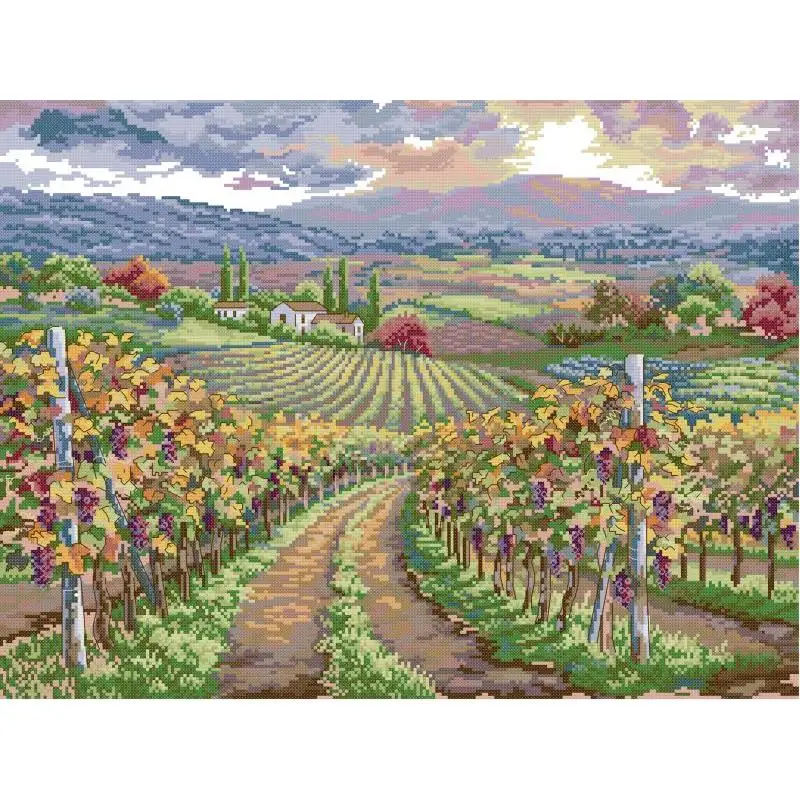 Vineyard Scenery Pattern Cross Stitch Kit DIY Handmade Needlework Aida 14CT 16CT 11CT White Canvas Printed Fabric Embroidery Set