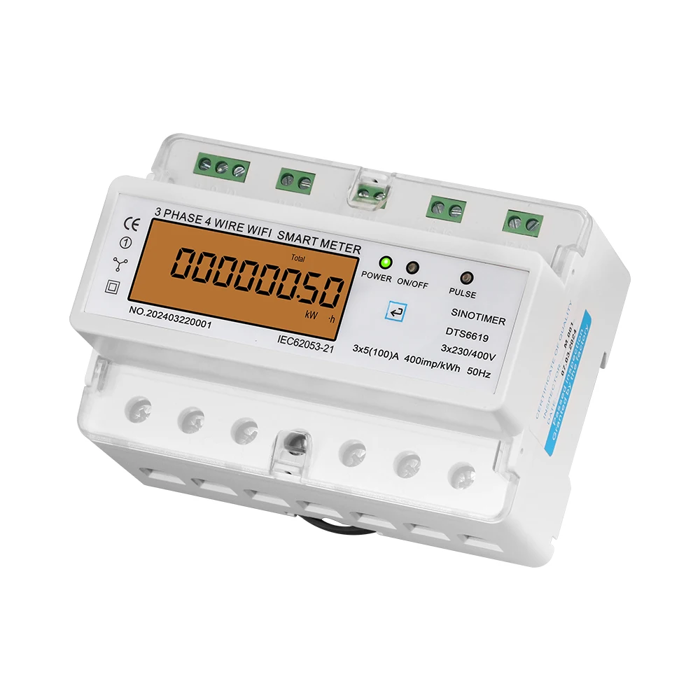 WIFI 80A 380V AC Three Phase Energy Meter kWh Total /Positive /Negative Active Energy Comsumption Current Voltage ON/OFF Switch