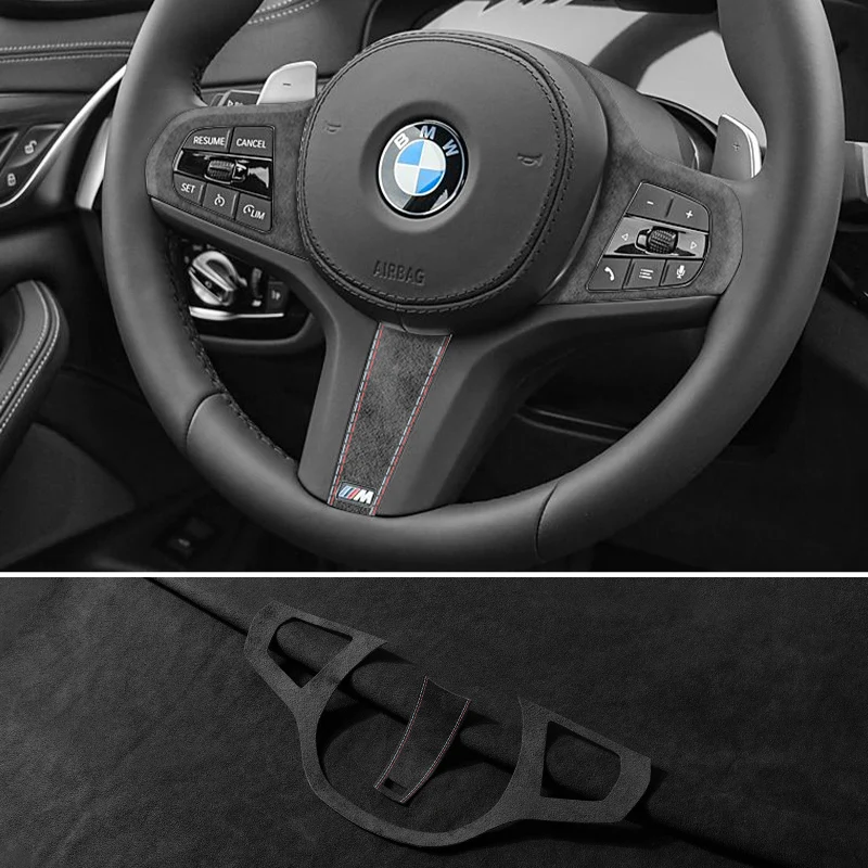 مصنوعة من الكانتارا لسيارات BMW G30 G20 G28 G21 G11 G12 F40 Z4 G32 عجلة توجيه سيارة ملصقات زر إطار الكسوة الملحقات الداخلية