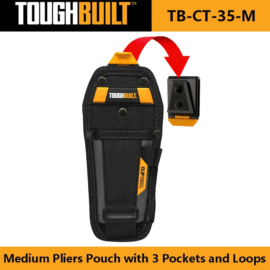 TOUGHBUILT TB-CT-35-M Medium Pliers Pouch with 3 Pockets and Loops Heavy-duty construction with Belt Clip Tool Storage Bag