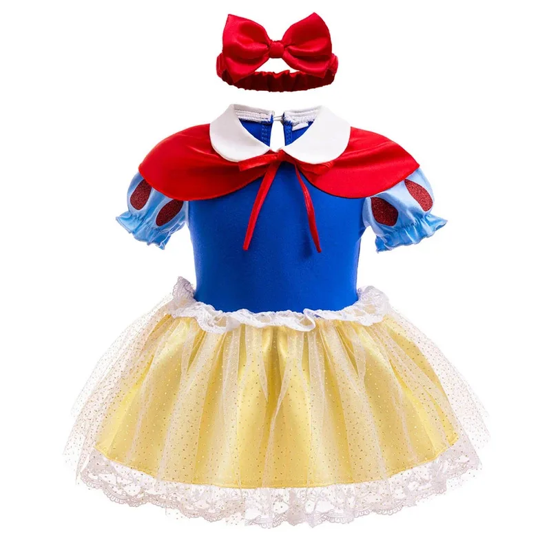 2025 New Fantasy Princess Snow White Belle Baby Romper with Headband Fairy Newborn Jumpsuit Crawling Clothes Infants Bodysuit