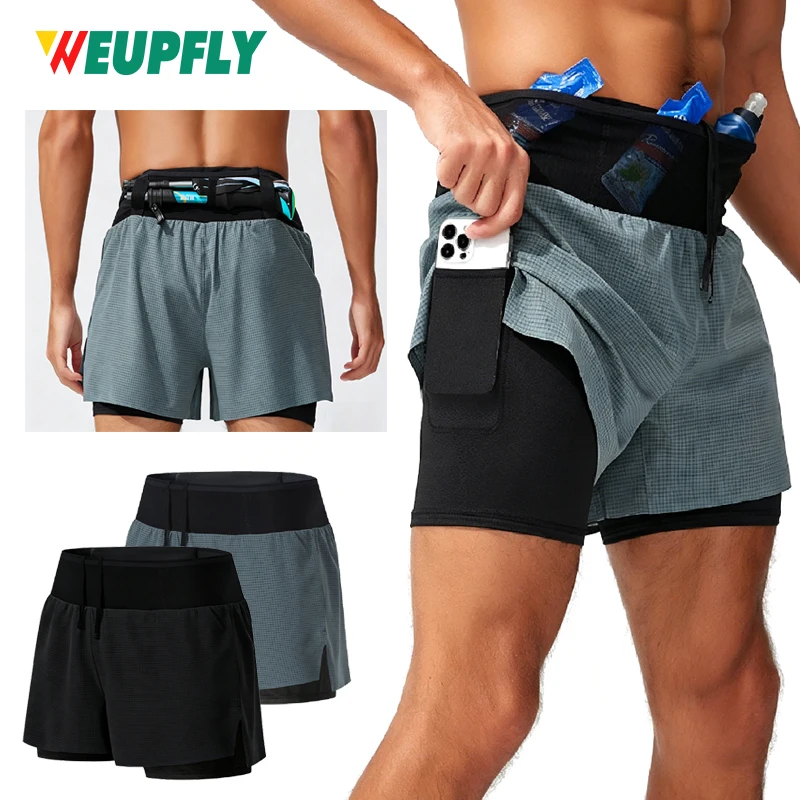 Mens 2 in 1 Running Shorts Quick Dry Athletic Shorts with Compression Liner,Workout Shorts with Inner Pocket,Mesh Pocket Towel