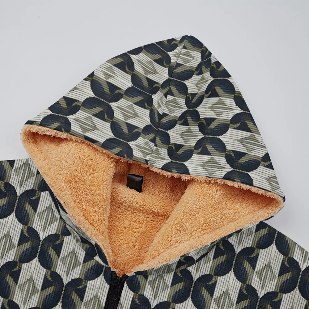 Chaqueta gruesa de lana con capucha y cremallera para hombre y mujer, abrigo con bolsillos estampados a cuadros para invierno y otoño, mantiene el calor al aire libre