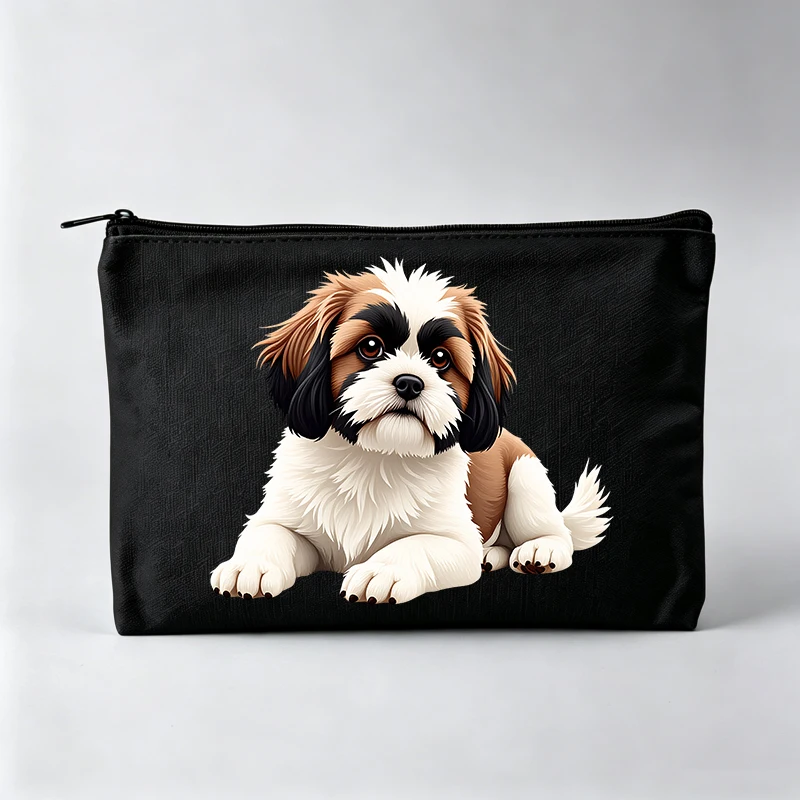 Women's Shih Tzu Puppy Print Makeup Bag, Zipper Cosmetic Pouch for Daily Use