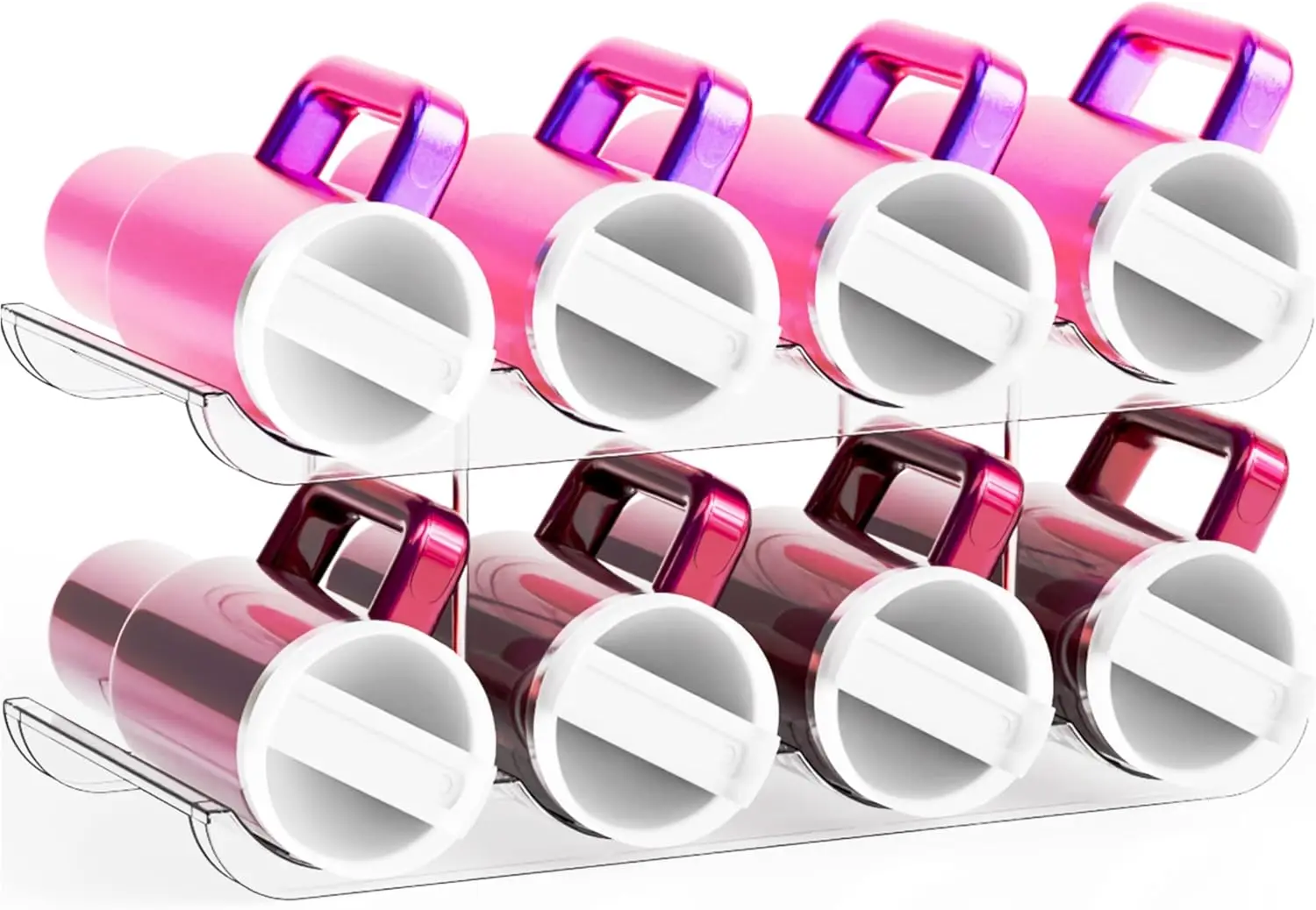 

2-Tier Acrylic Water Bottle Holder for Cabinet, Stackable Organizer for 40 oz Stanley Cup and Tumblers