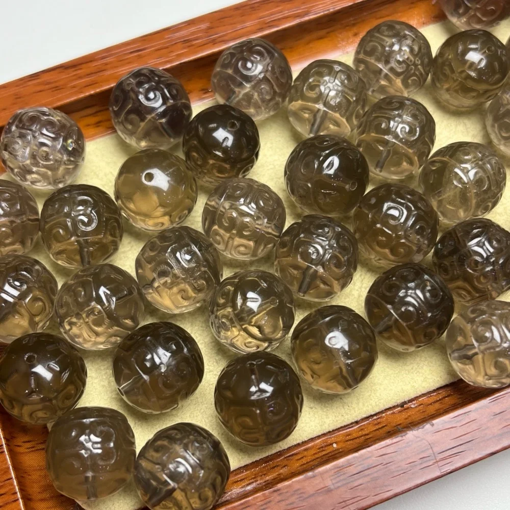 10PCS 15mm Natural Smoky Quartz Beads Carving Crystal Reiki Healing Jewelry Pendant Cute Rock Decoration for Gift