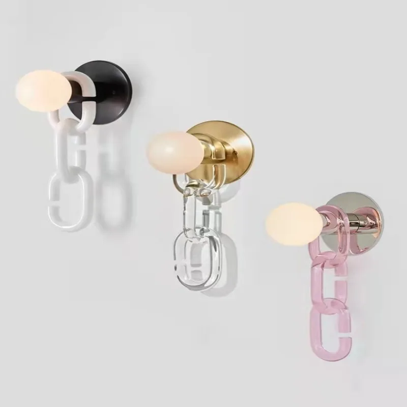 Nordic Minimalist Locking Chain Wall Lamps Glass Lampshade LED Wall Sconces Bedroom Bedhead Hotel Corridor Art Embellish Fixture