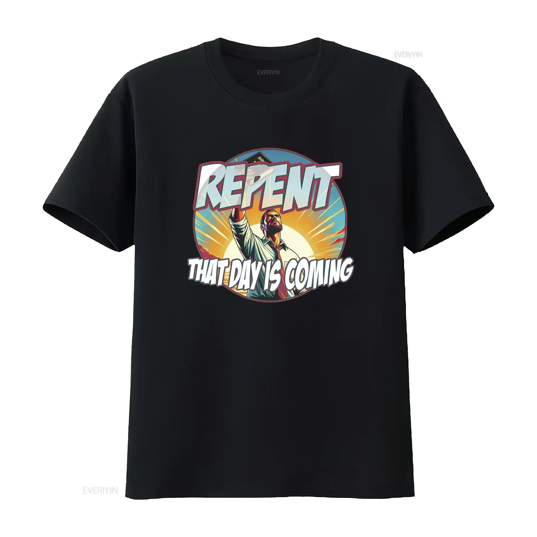 End Times Prophecy T Shirt 'Repent That Day Is Coming' Christian Evangelical Spiritual Message Top vintage Washed Breathable