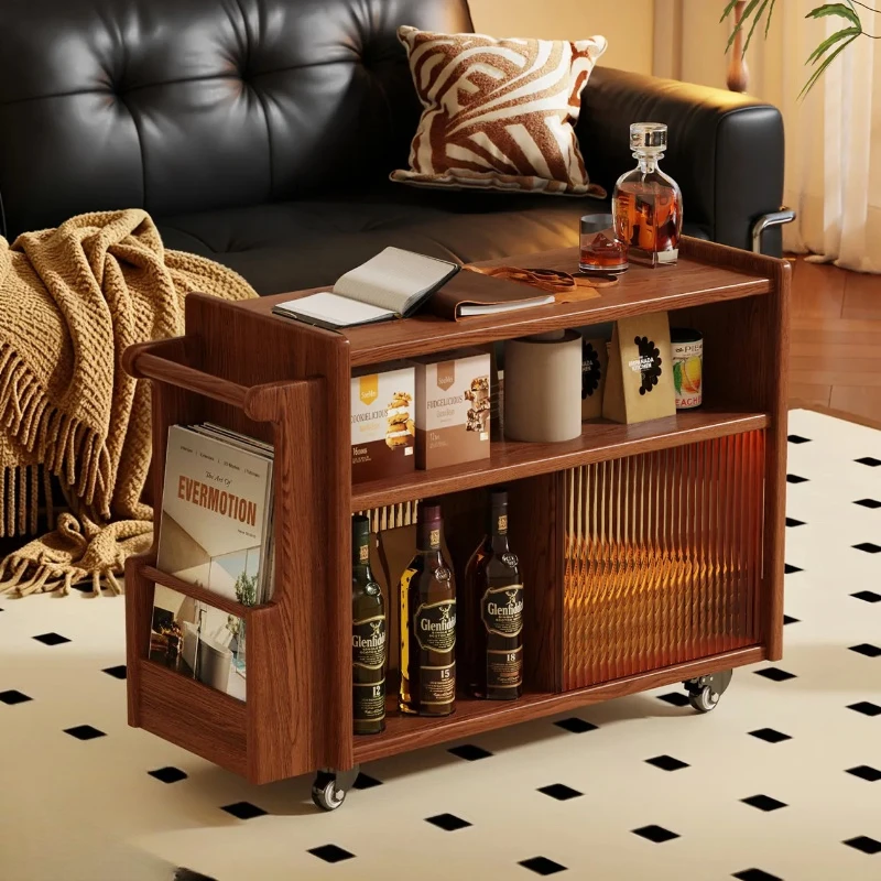 Mid-Century Modern Rolling Cart Wooden Mobile Side Tablefor Living Room Small Shelf on Wheels for Snacks Storage Vintage Trolley image 4