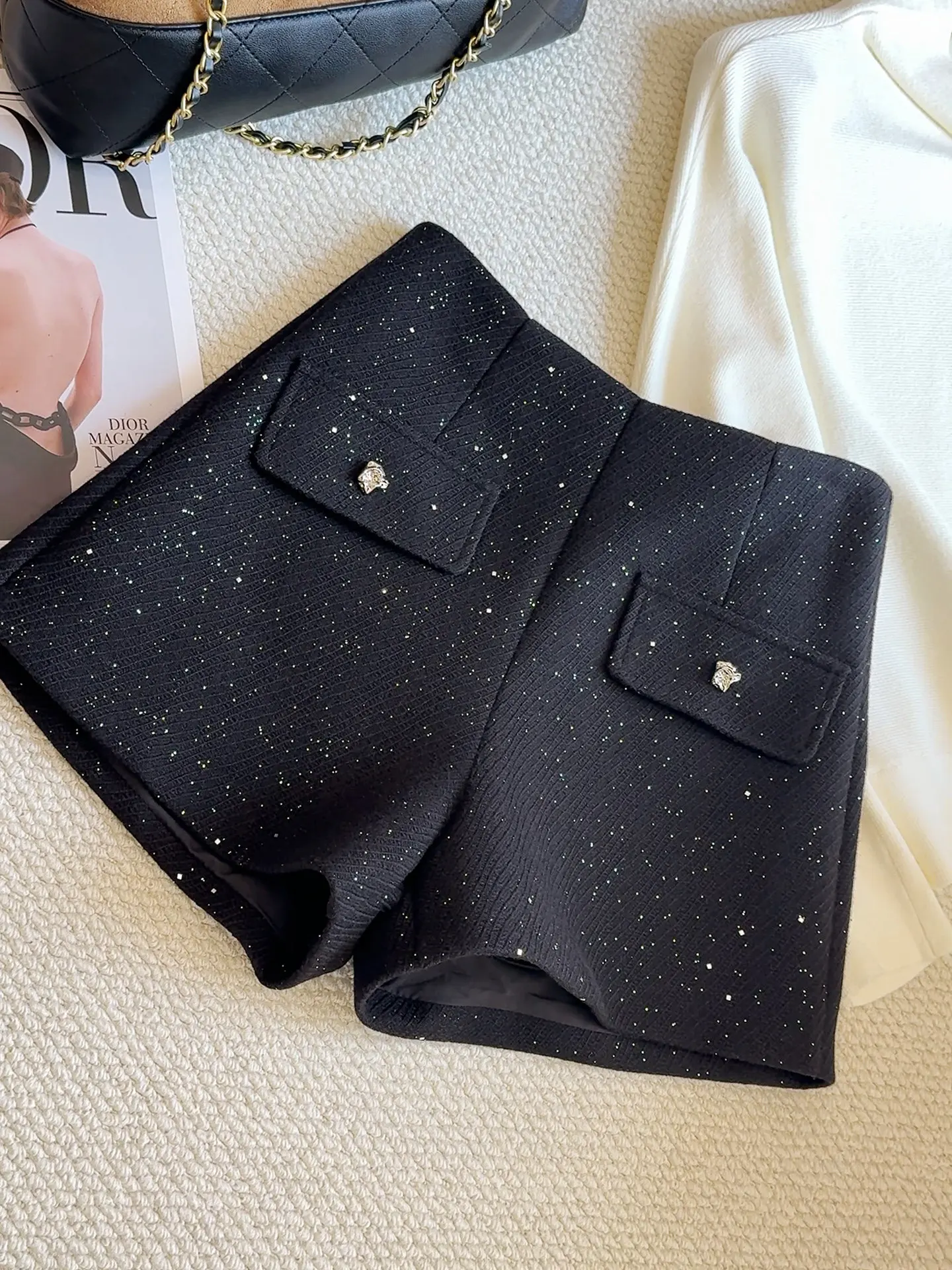 Women Grey Mini Booty Shorts Vintage 2000s Y2k Gyaru Micro Woolen Shorts High Rise Hot Sequins Pants Shorts Clothes Spring 2026
