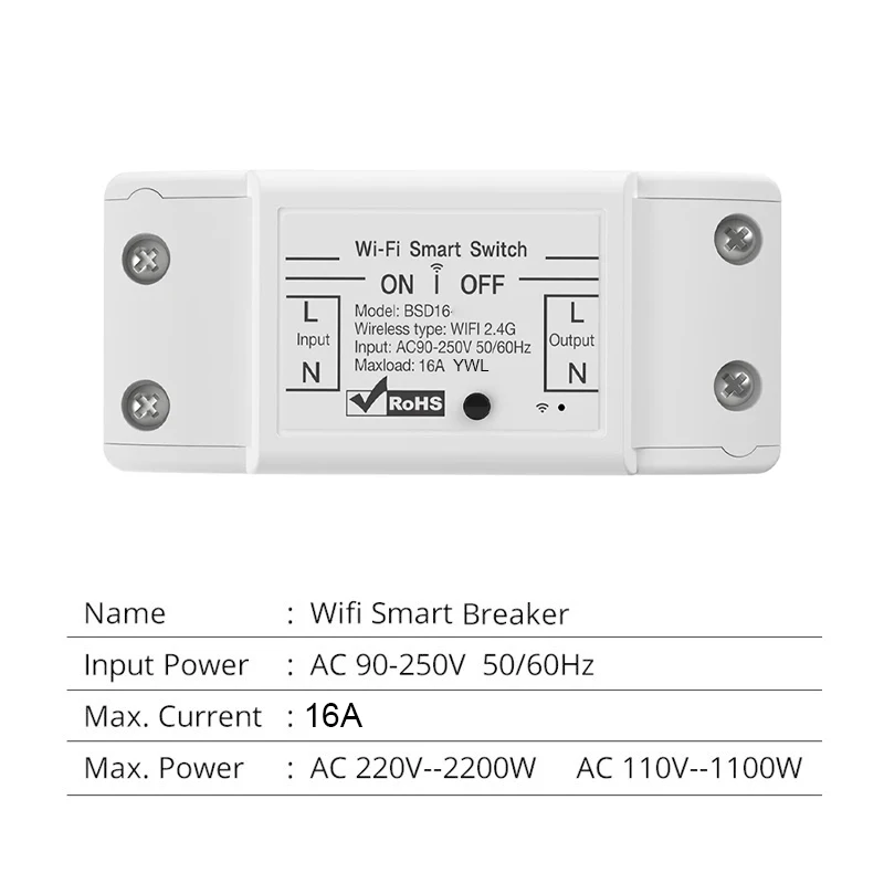 16A WiFi Smart Switch Smart Home Wireless Control Switch Relay Breaker Remote Voice Control Support Alexa Google Home Ewelink