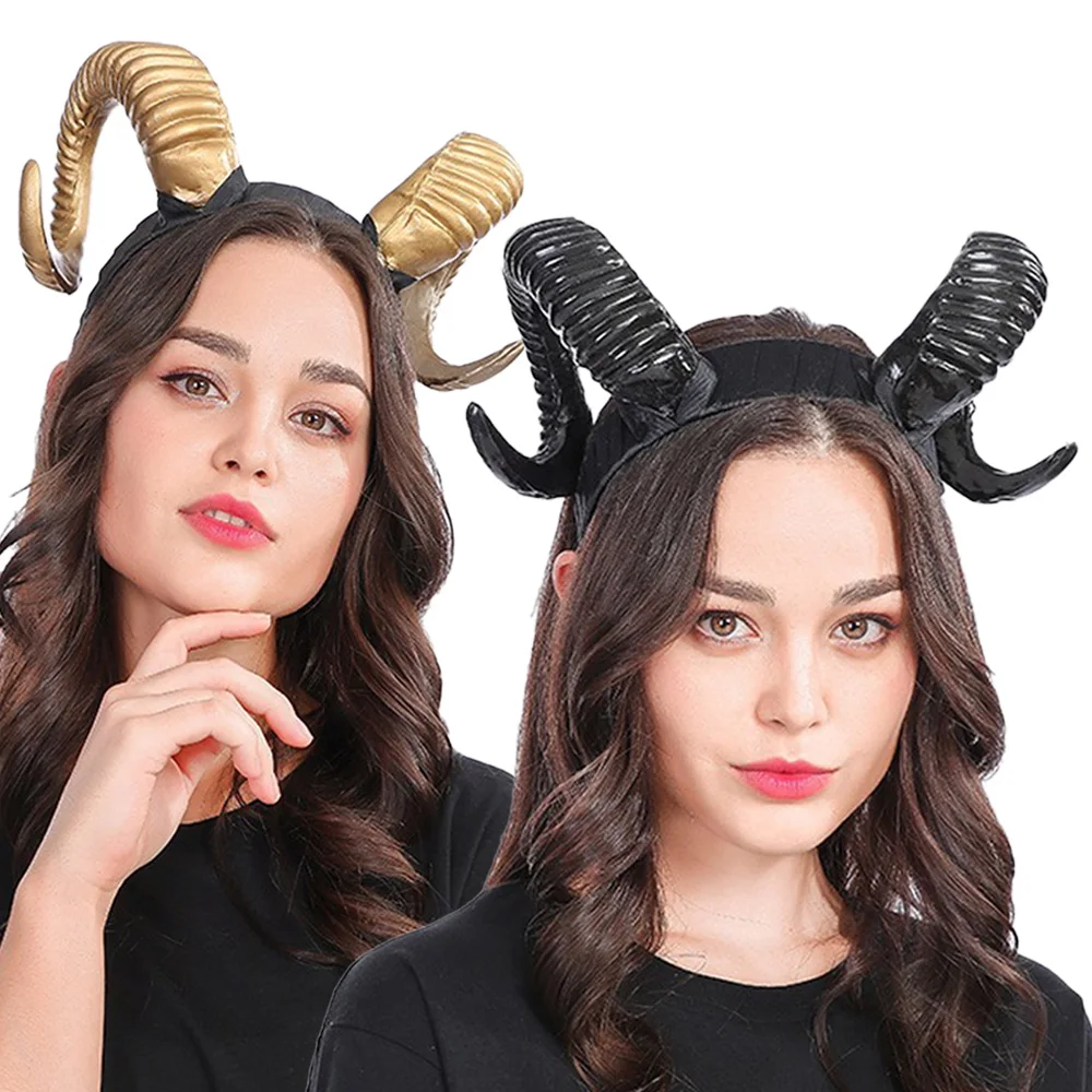 Tocado de cuerno de Demonio Negro, tocado gótico de Cosplay, Animal, oveja, cuernos de Diablo, diadema, accesorios de disfraz de fiesta de Carnaval de Halloween