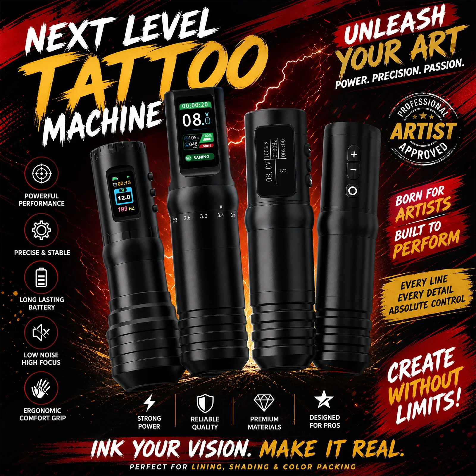 

Kiss of Dragon 4 Models Wireless Tattoo Machine Adjustable & Fixed Stroke Hollow Cup Brushless Motor Rotary Tattoo Pen