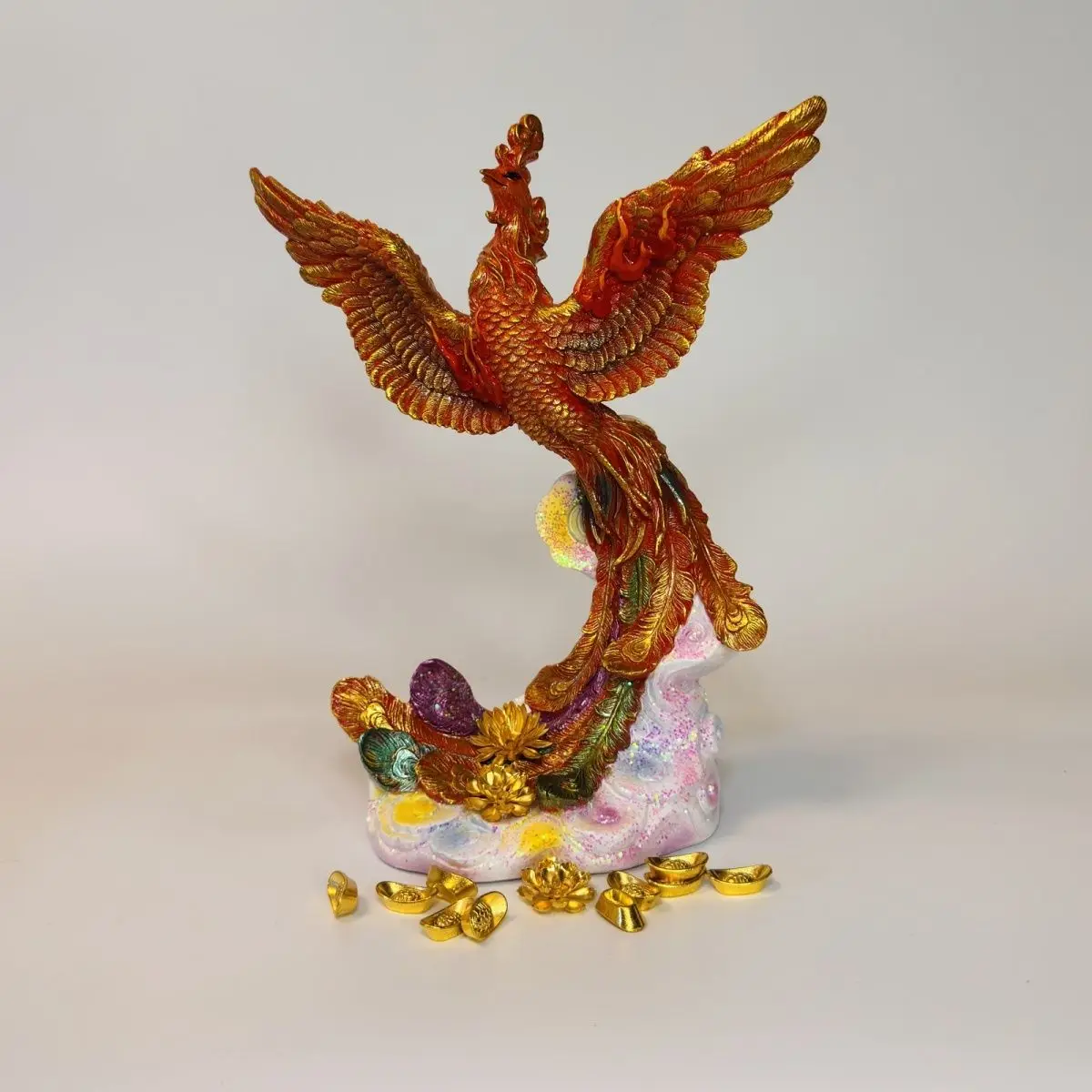 Colored Glaze Phoenix Figurine Crystal Colorful God Fire Bird Dance Fly High Wonder Statue Sculpture Ornament Home Office Decor