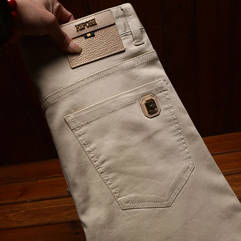 Jeans men's summer slim fit small feet simple and versatile elastic khaki fashionable trend business pants