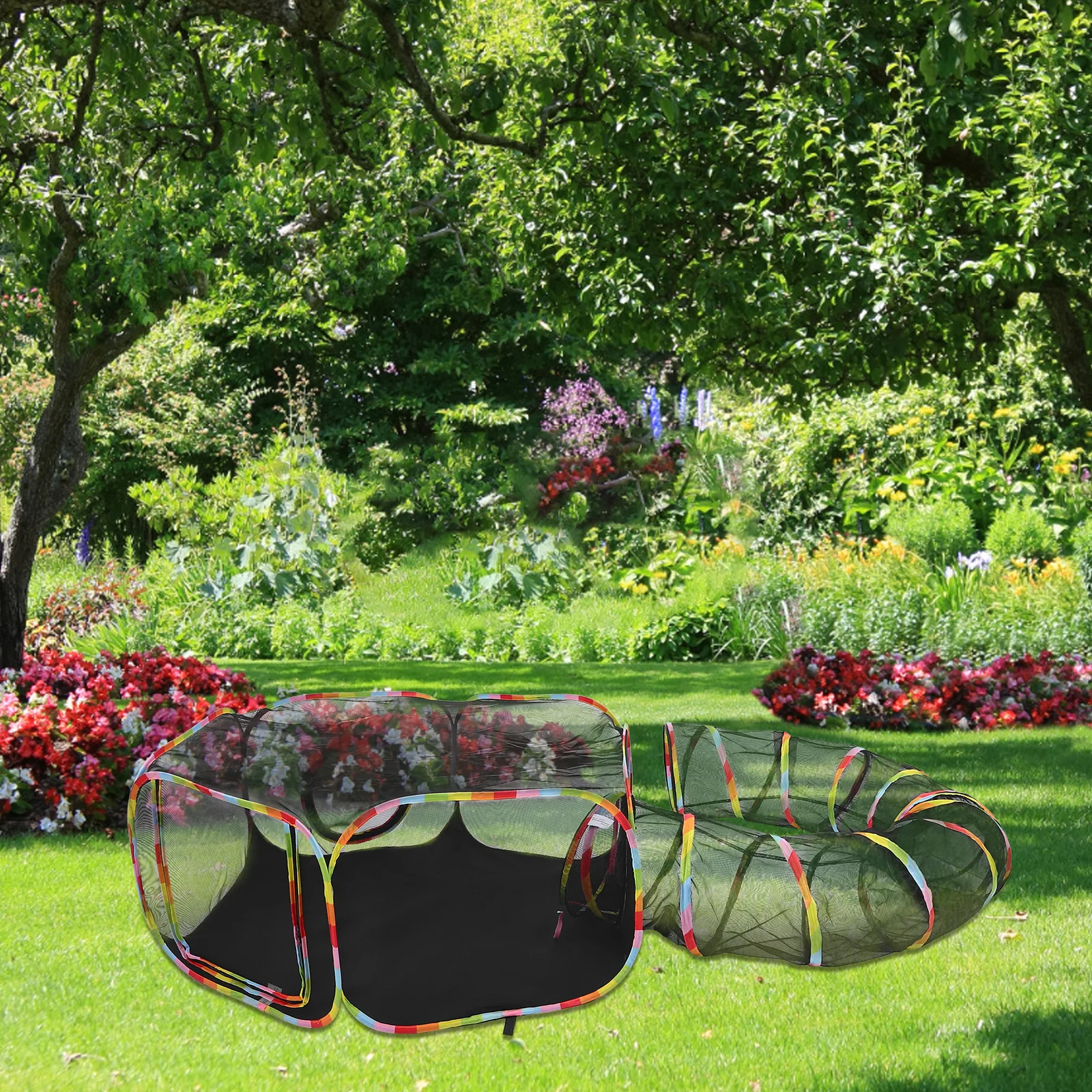 

Breathable Outdoor Cat Tent with Tunnel Foldable Pet Playpen Durable Enclosure for Safe Exploration and Play Outdoor Cat Tent