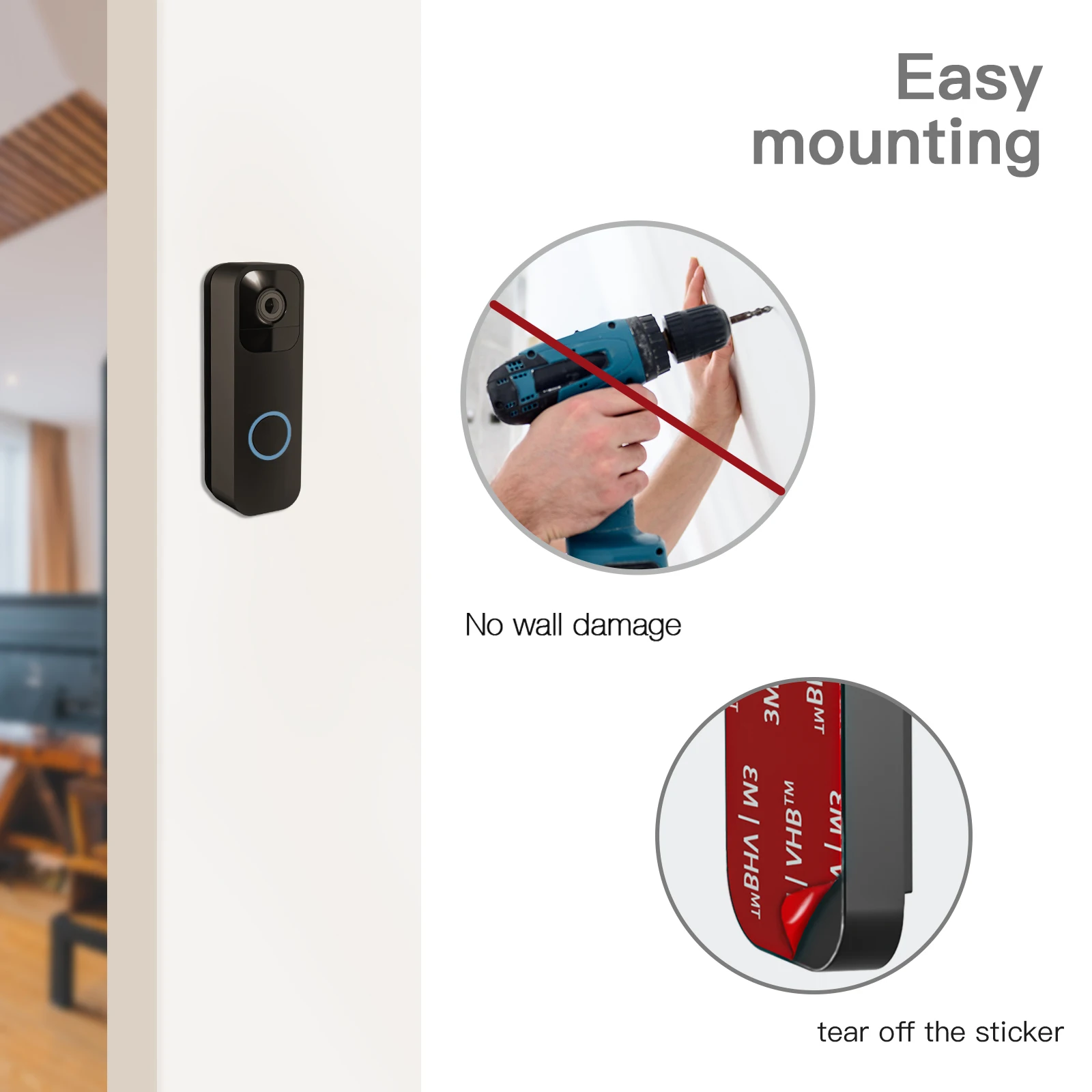 Wall Plate Holder for Blink Video Doorbell,Stylish Sturdy Durable Doorbell Bracket,No Drilling VHB Tape Install