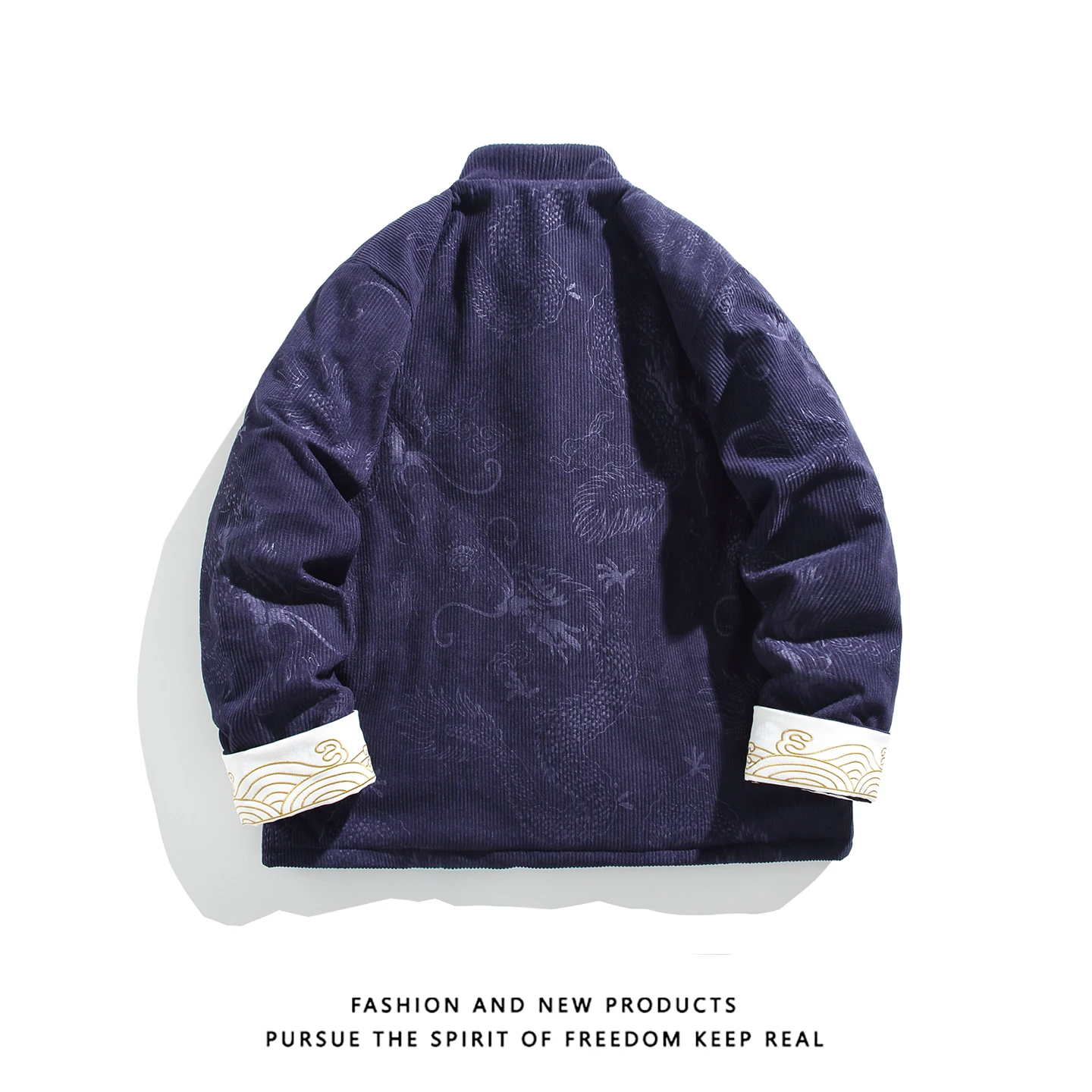 New Chinese Style Mens Tang Suit Jacket Autumn Winter Men Vintage Embroidered Corduroy Parkas Male Warm Cotton Padded Jackets