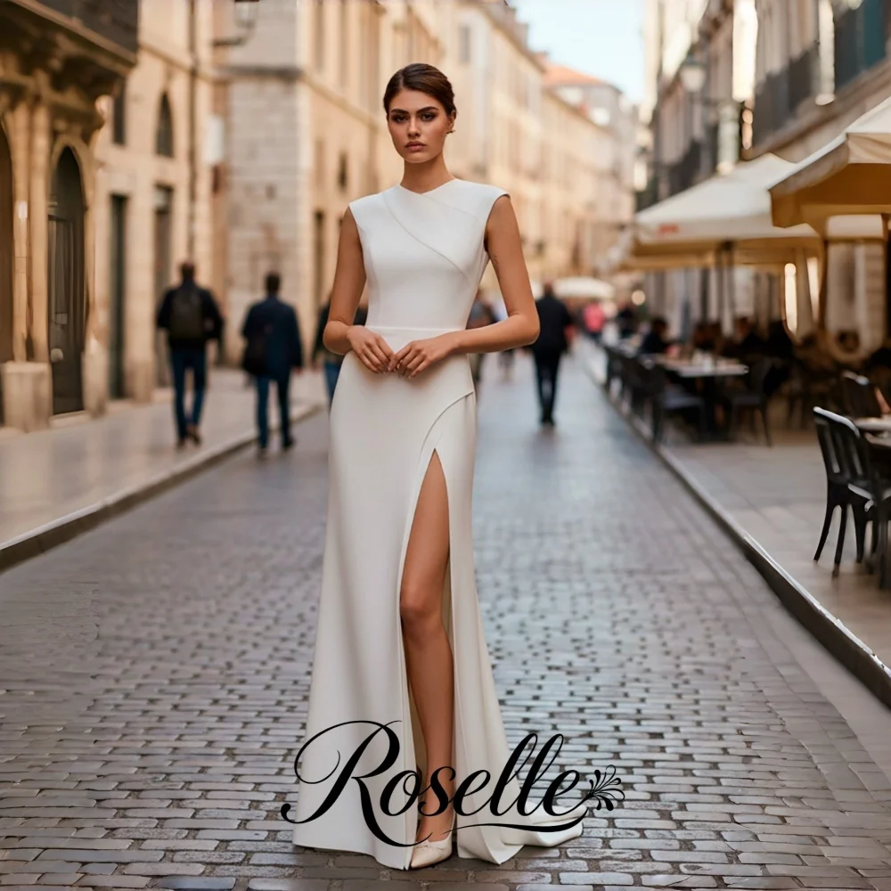 ROSELLE Simple Elegant Mermaid Wedding Dress High Neck Sleeveless High Side Slit Train 2026 Bridal Customized свадебное платье