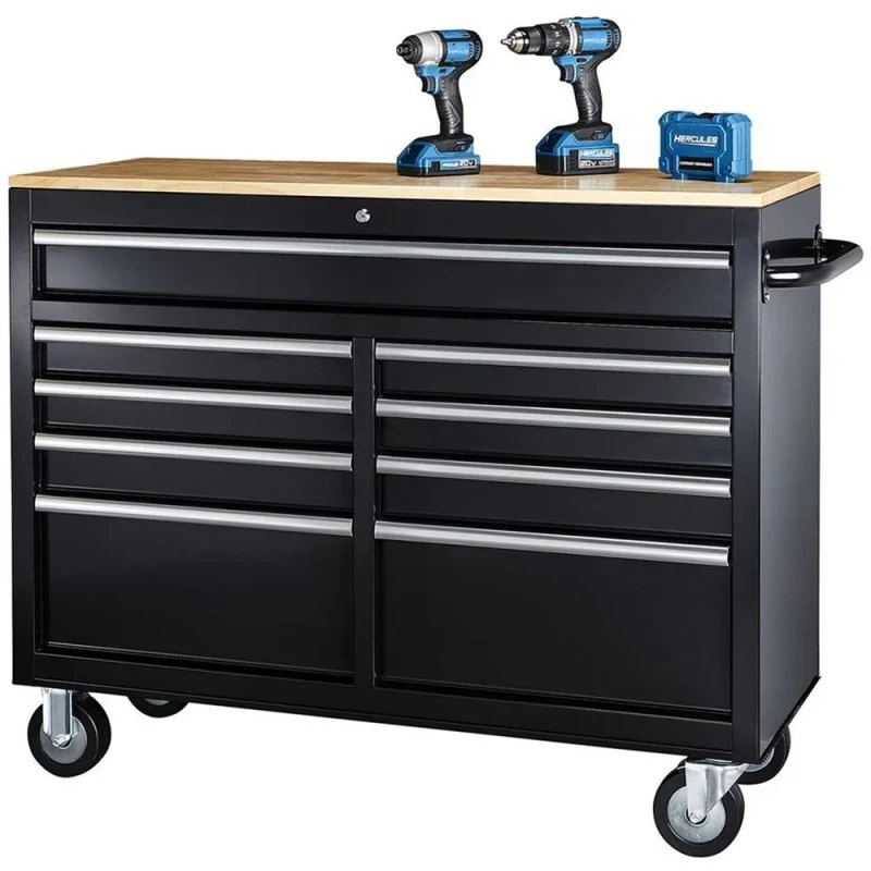 In Drawers Metal Industrial Work Workshop Storage Cinet With Solid Wood Top