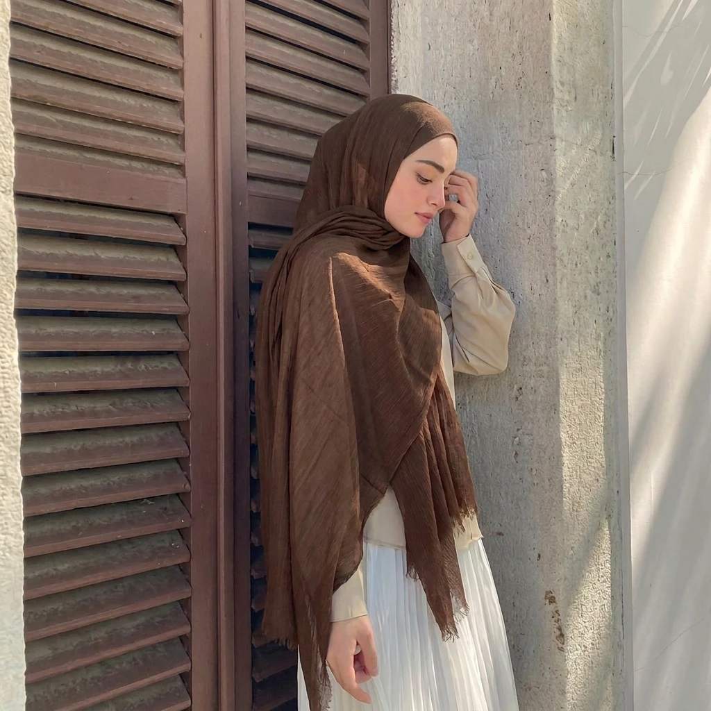 

Мусульманский платок из модала и вискозы, жатые шали, однотонные повязки на голову для женщин, дышащие головные уборы, тюрбаны, Рамадан, 180*70 см