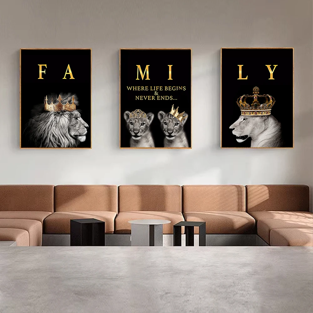 Canvas Print Painting, Lion Family, Modern Nordic Minimalism, Wall Painting Bathroom Living Room Dining Room Sofa Home Decor