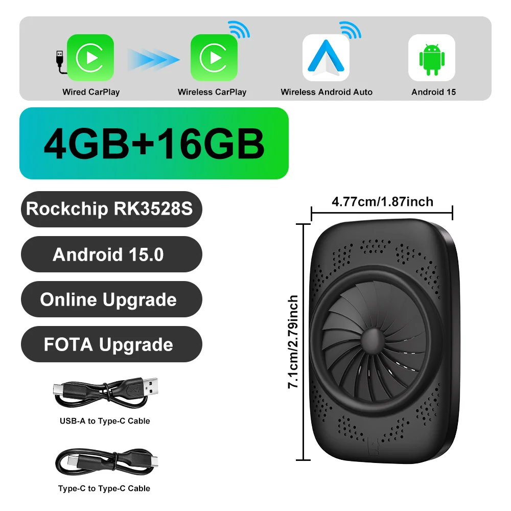 Vcarlinkplay 2026 Carplay Ai Box Android 15 Wireless Android Auto Carplay Adapter for Netflix YouTube Smart Car Systems Gifts